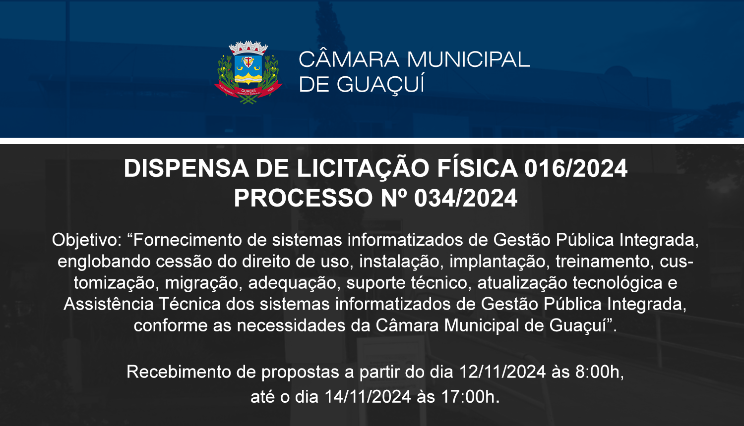 DISPENSA DE LICITAÇÃO FÍSICA Nº 016/2024.